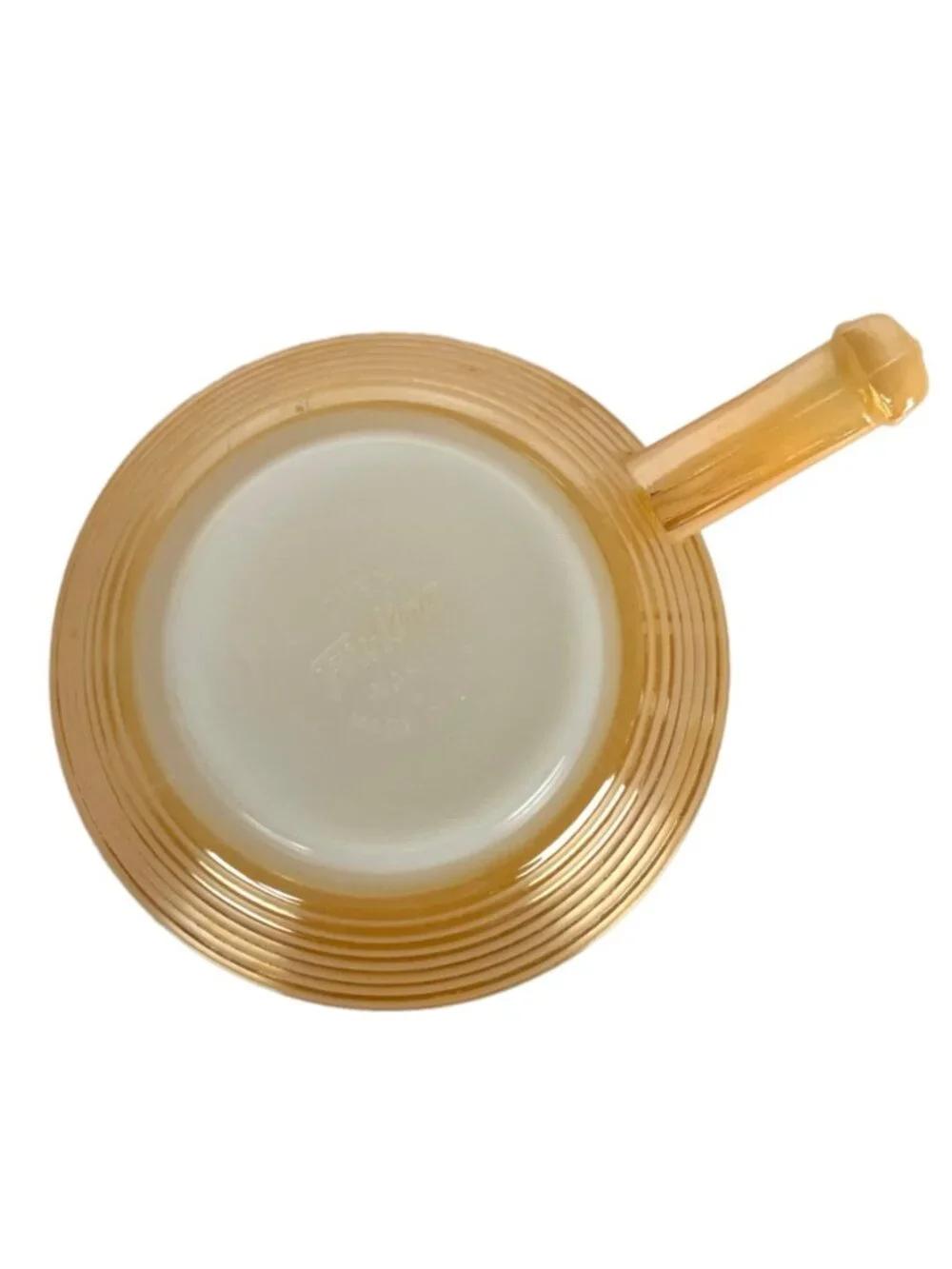 Fire King Vintage Ribbed Peach Luster Handled Soup Bowl Beehive Design